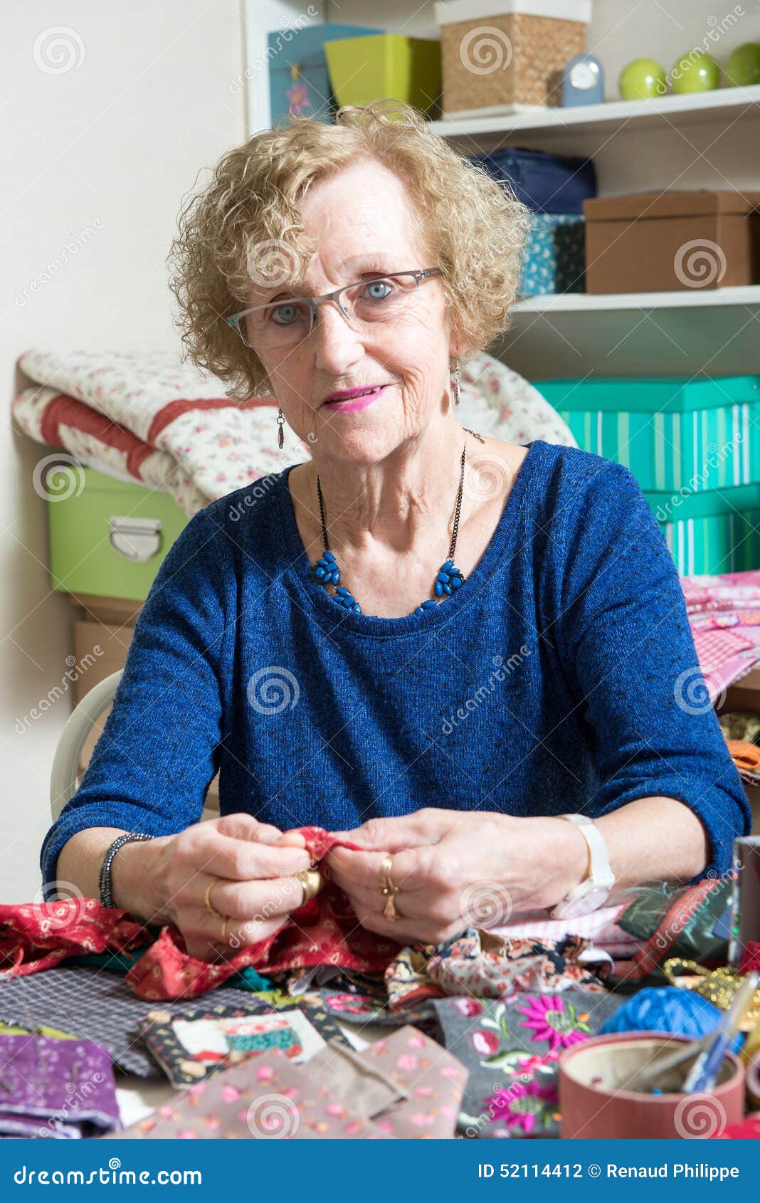 Dressmaker Working on Her Patchwork Stock Photo - Image of needle ...
