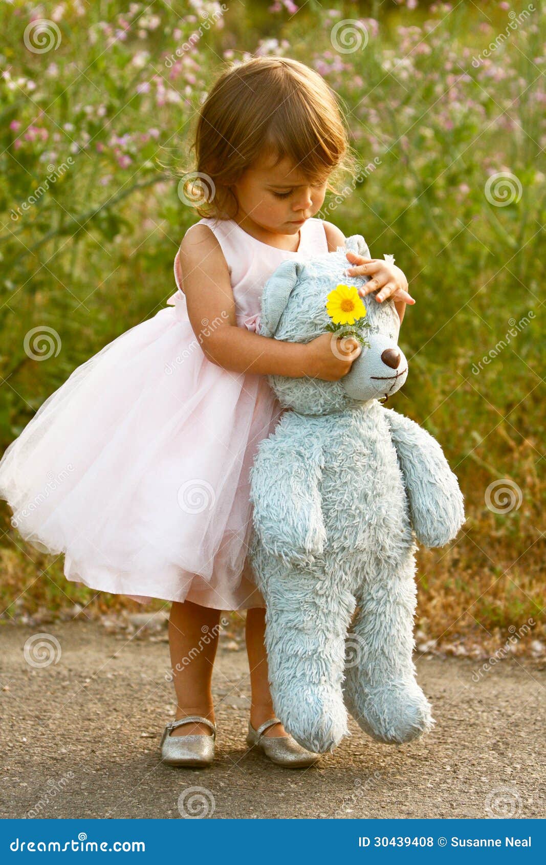 Dressy Two-year-old Girl In Pink Dress Holding Stuffed ...