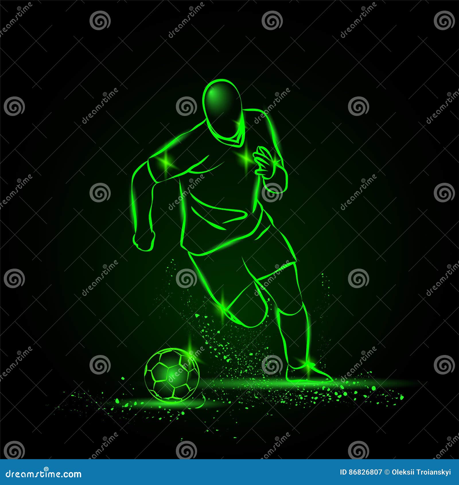 Dribbling Football. Soccer Player Running with the Ball. Neon Style Stock  Vector - Illustration of football, green: 86826807
