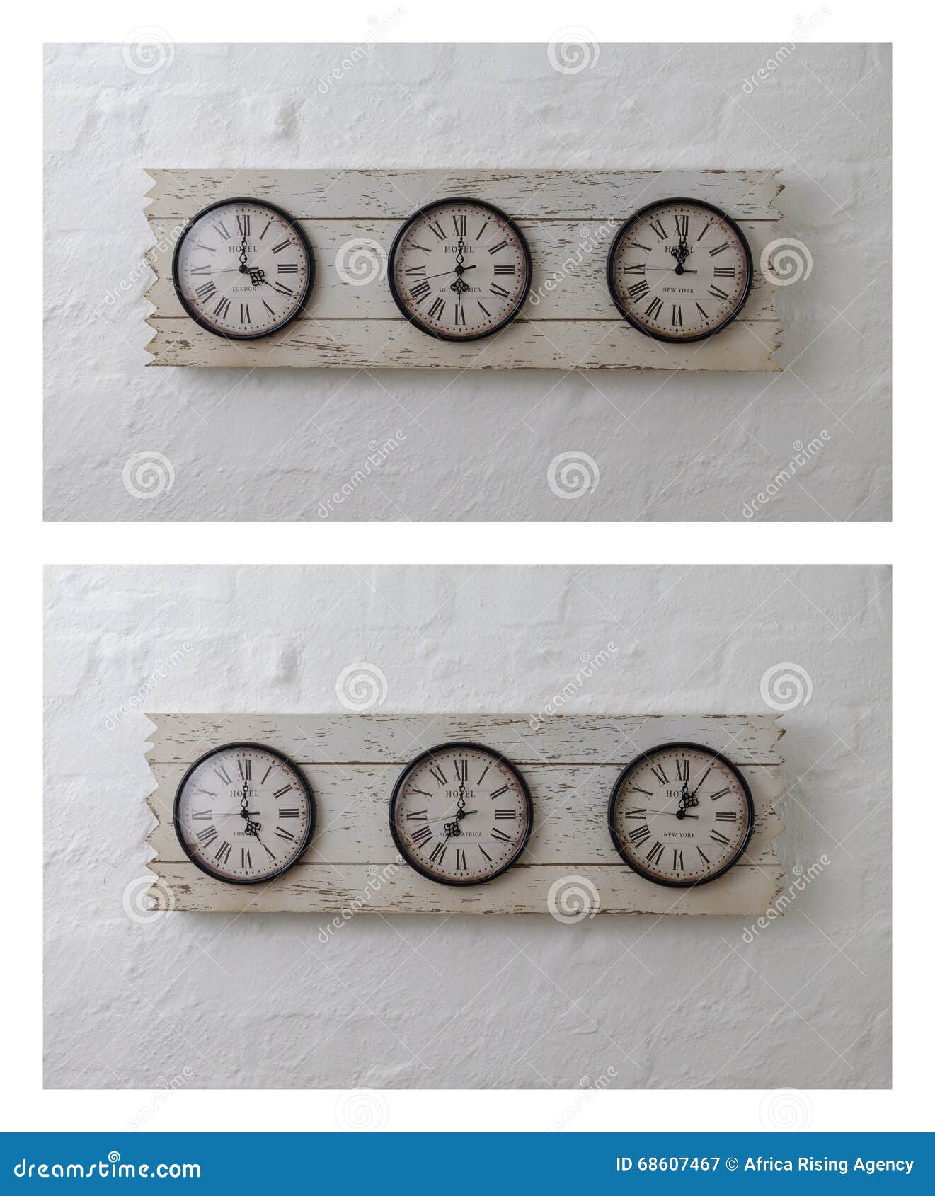 Drie Klokken Van De Muurreis in Verschillende Tijdzones Stock Afbeelding - of montage, londen: 68607467