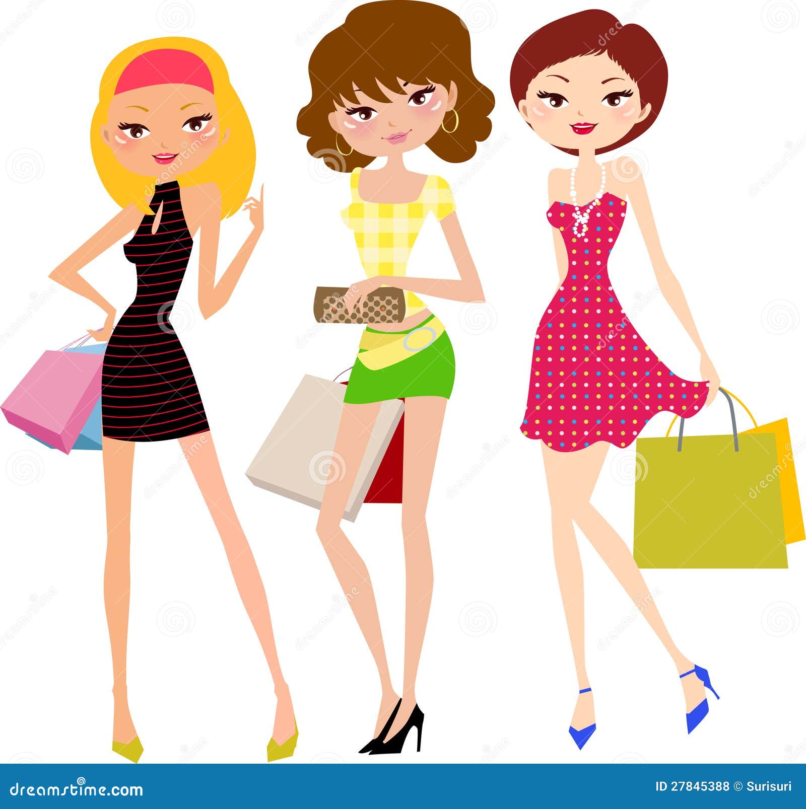 Drie Mooie Meisjes Met Het Winkelen Zak Vector Illustratie ...