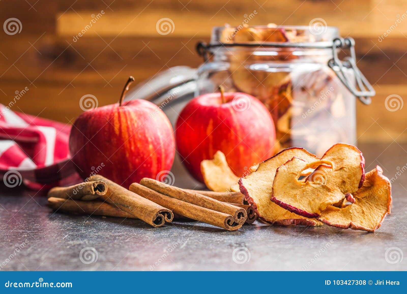 Dried Apple Slices and Cinnamon. Stock Photo Image of autumn