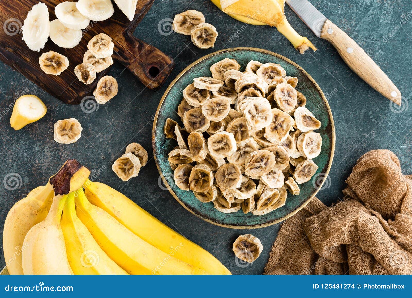 Dried Banana Chips and Fresh Bananas Stock Photo Image of vector