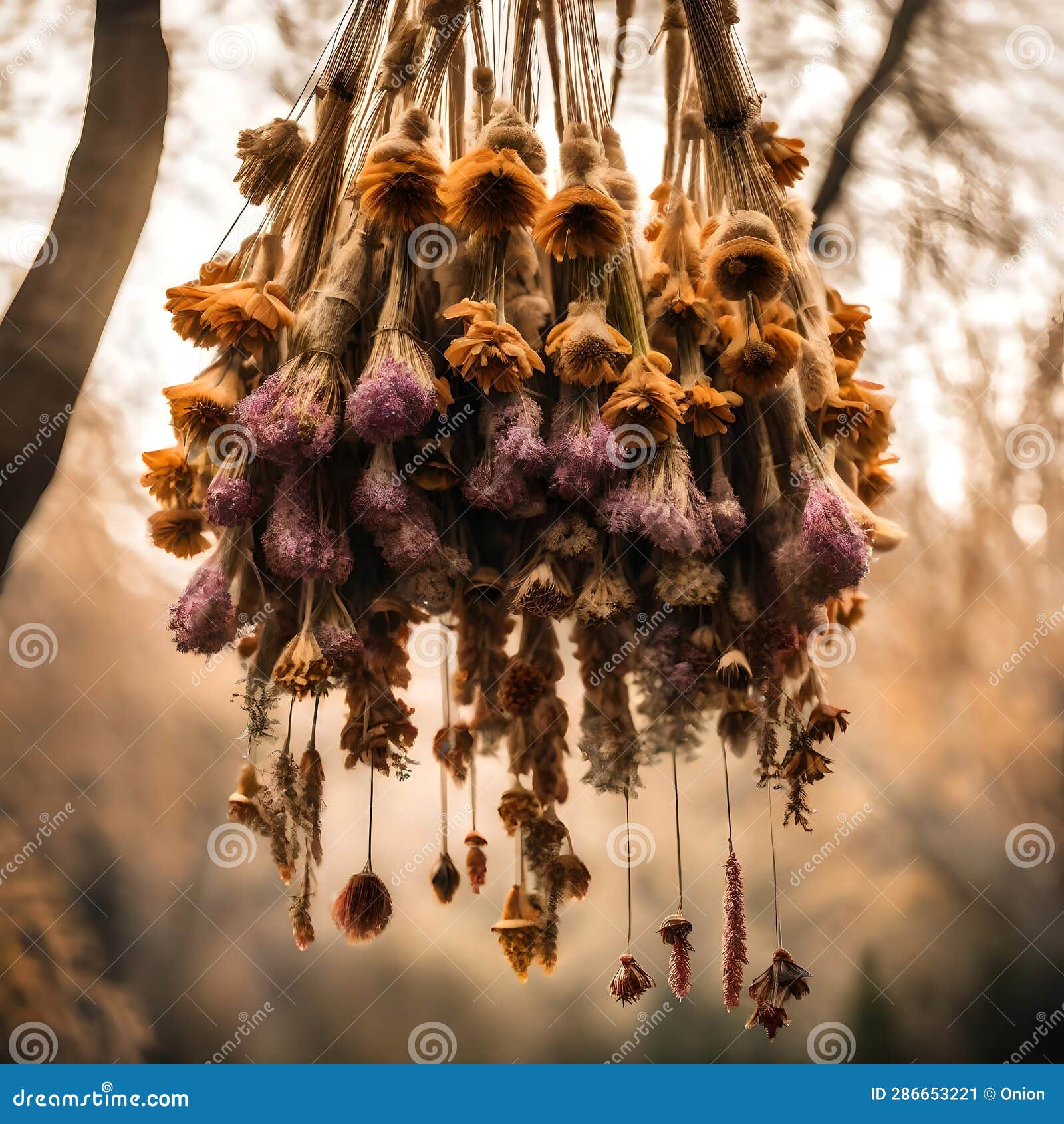 Dried Bouquet of Flowers Hanging Upside Down Ai Generated Image Stock