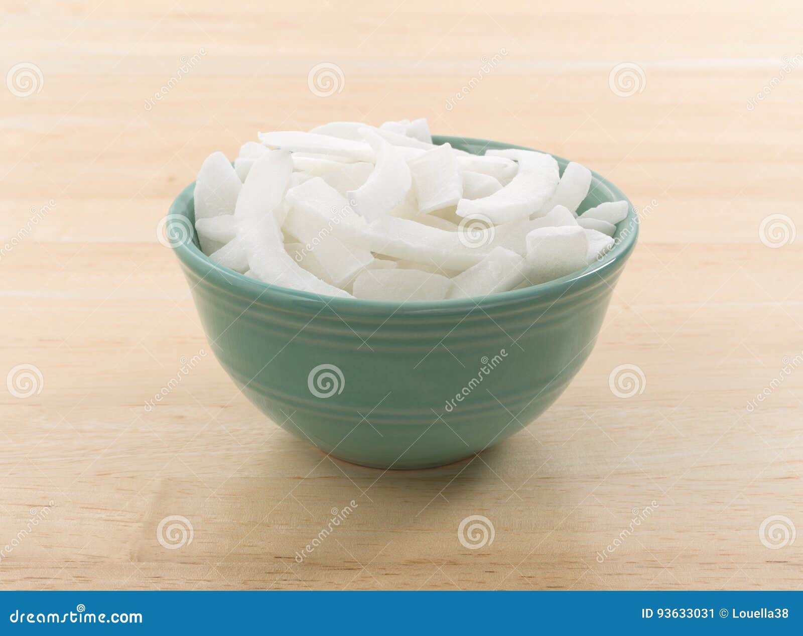 Dried Coconut Strips in a Bowl Stock Image Image of wood, sliced