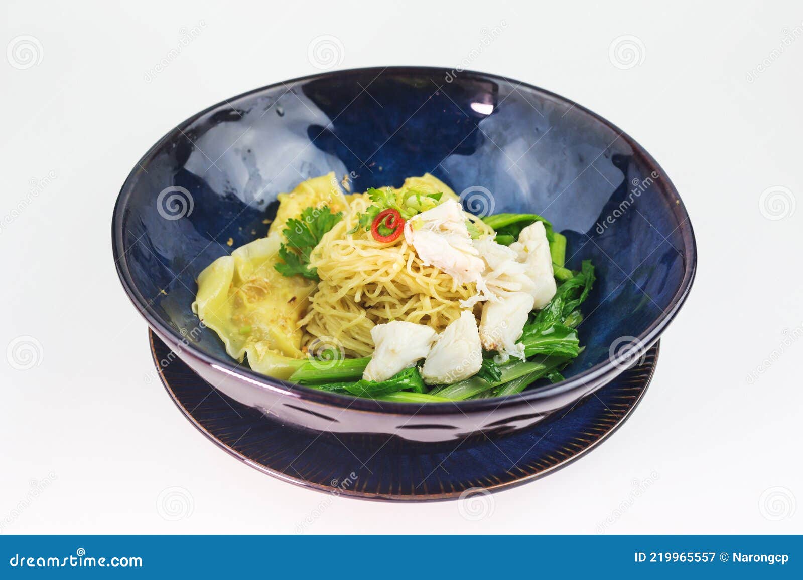 Dried Egg Noodle and Wonton Crab Decorated Stock Image Image of