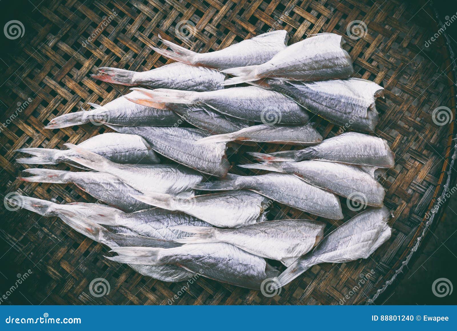 Dried Fish on Bamboo Basket. Stock Photo Image of vintage, cuisine