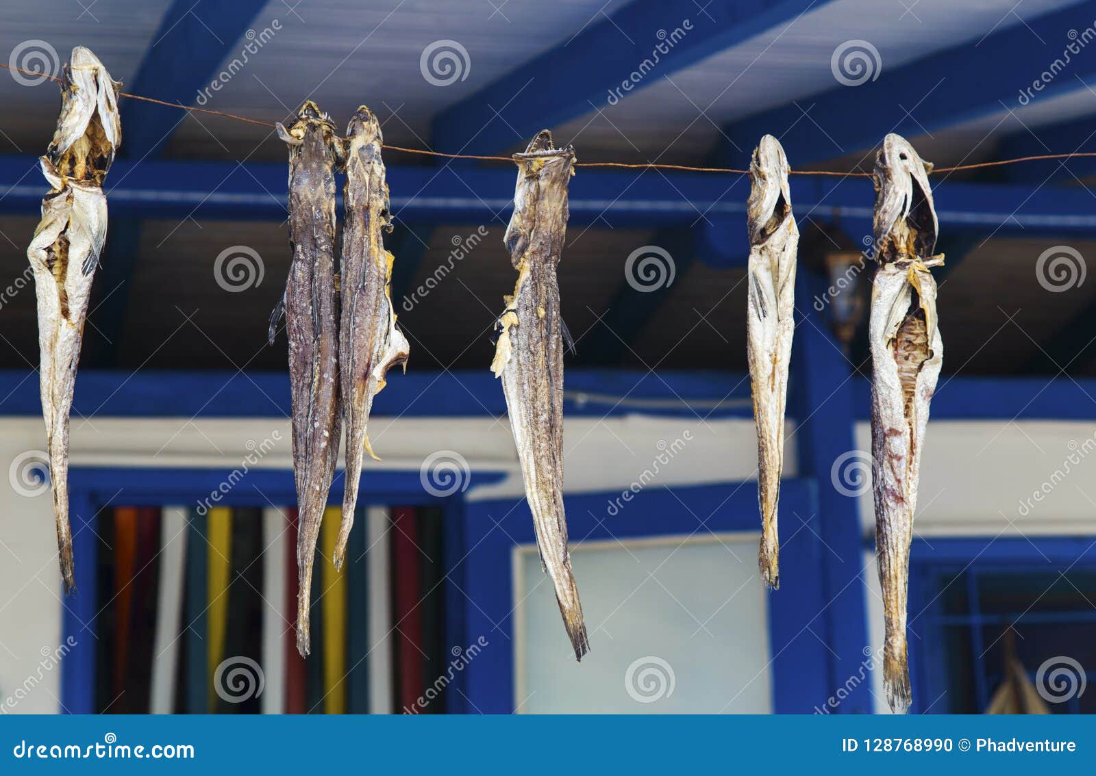 Dried Fish Hanging on a Rope Stock Photo Image of outdoor, delicious 128768990