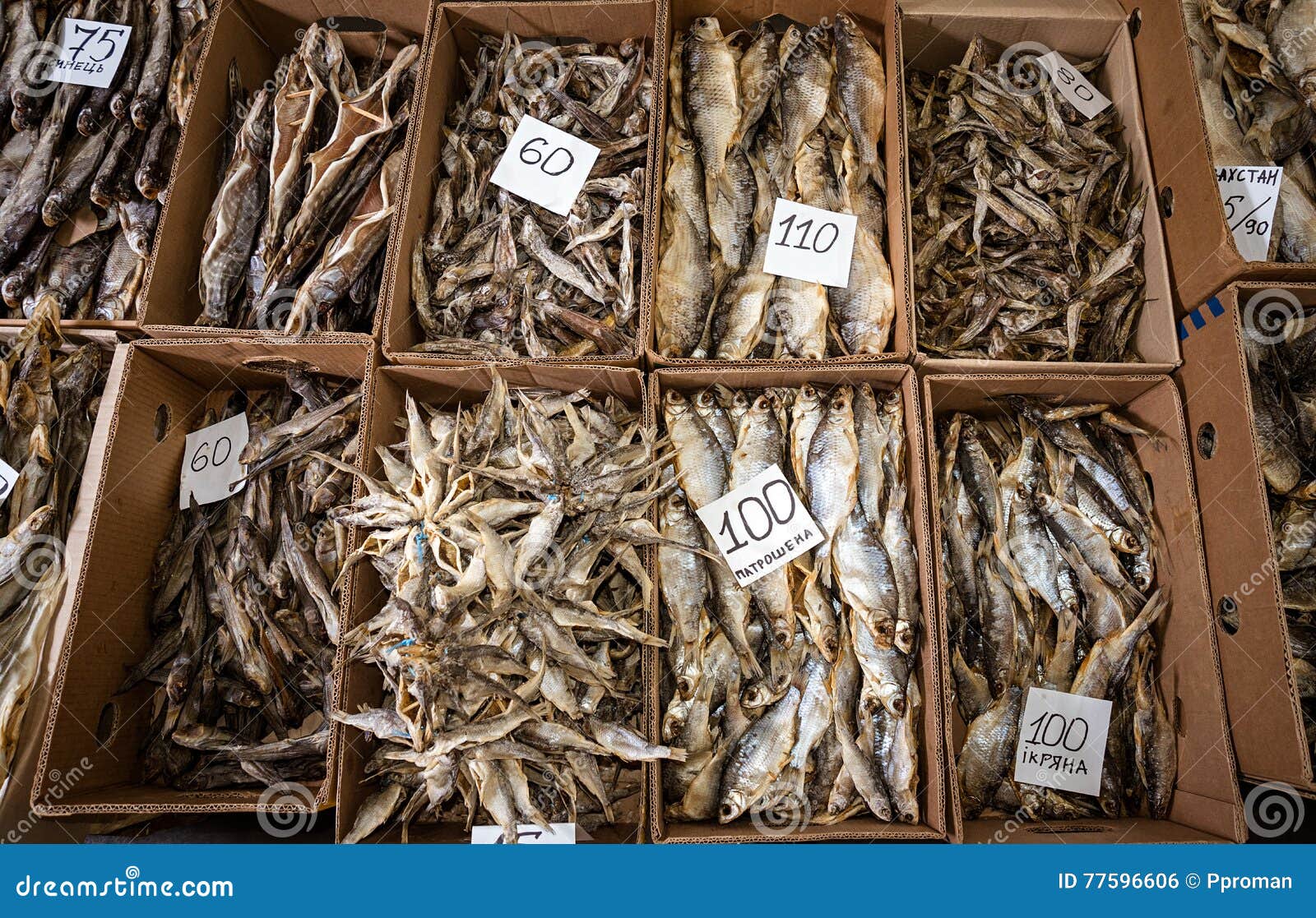 Dried fish at market stock photo. Image of preparation 77596606