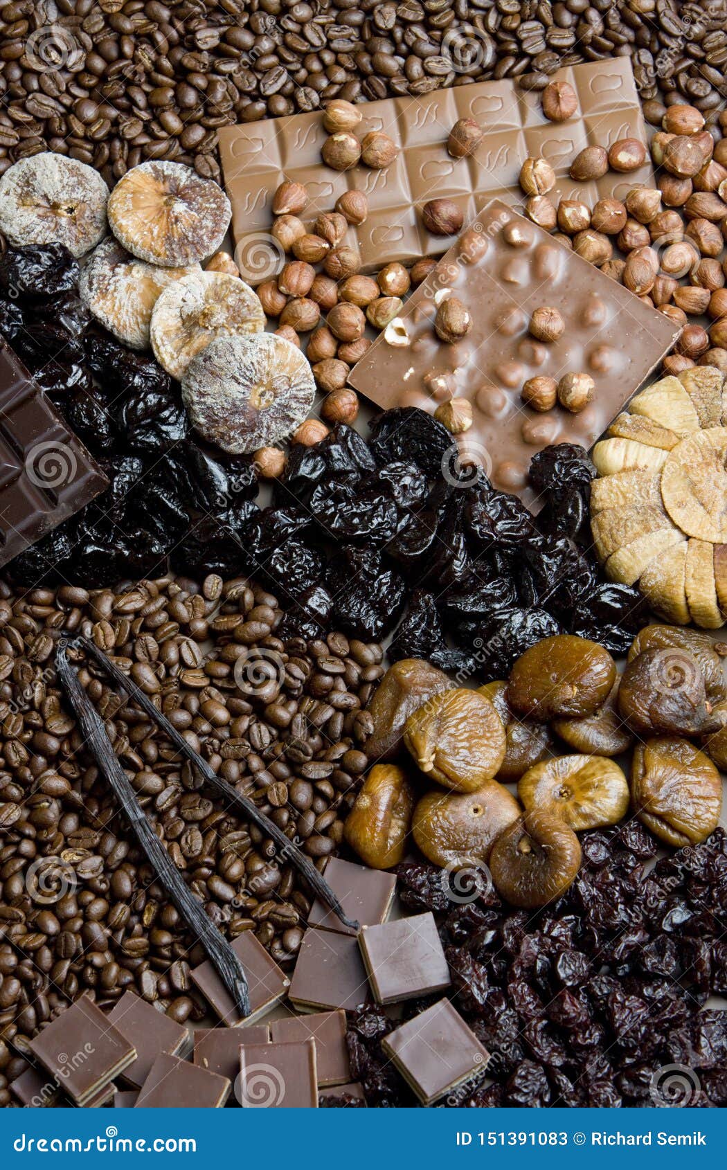 dried fruit with chocolate and coffee beans