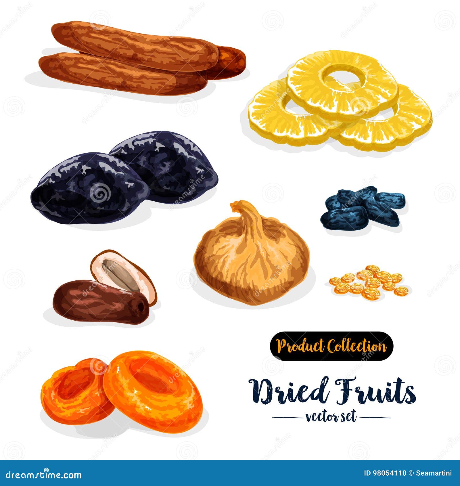 Dried Fruit, Natural Sweets Icon Set, Food Design Stock Vector -  Illustration of nutrition, damson: 98054110