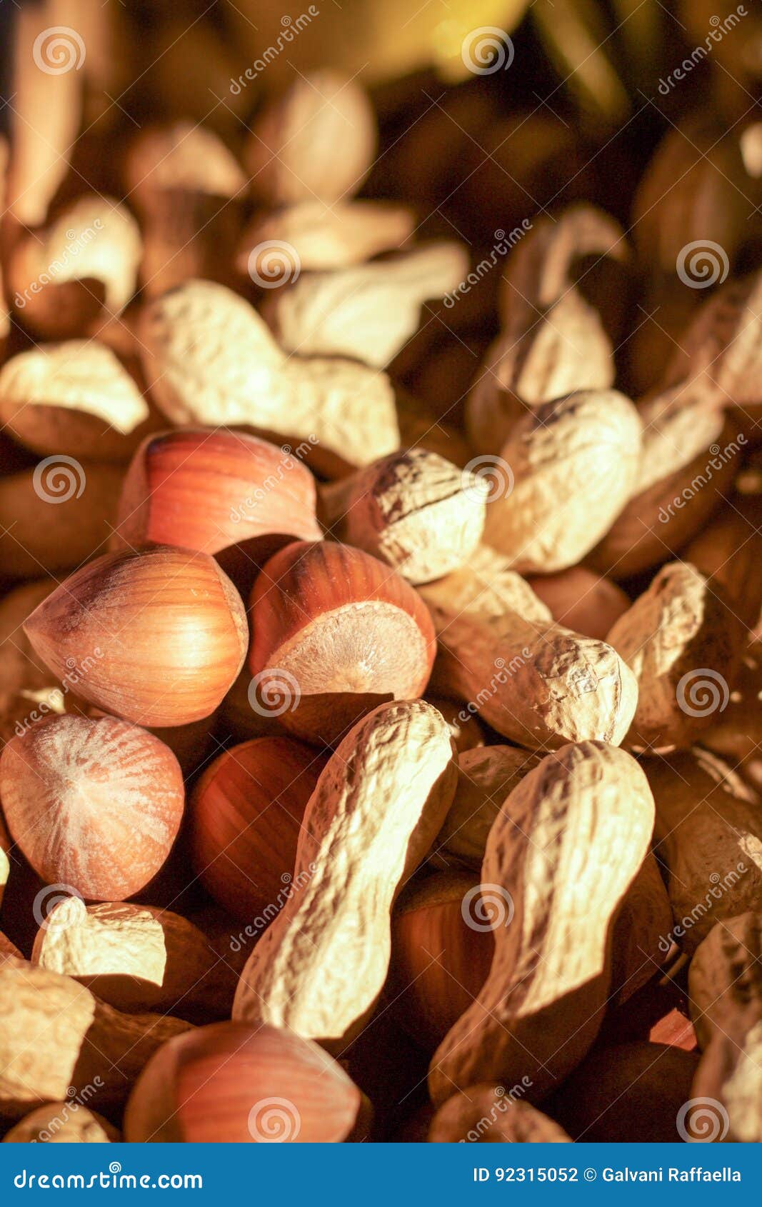 Dried Fruit in the Sunlight, Hazelnuts and Peanuts Stock Photo Image