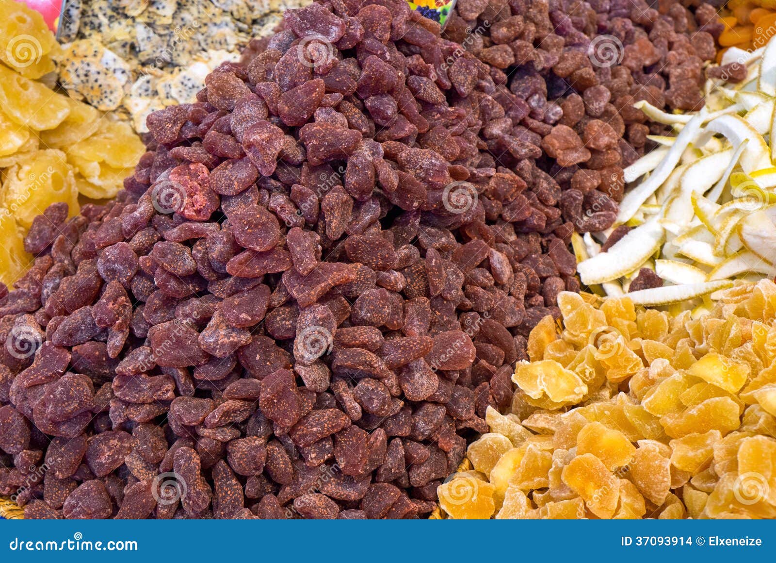 Dried fruits on a market stock photo. Image of rises 37093914