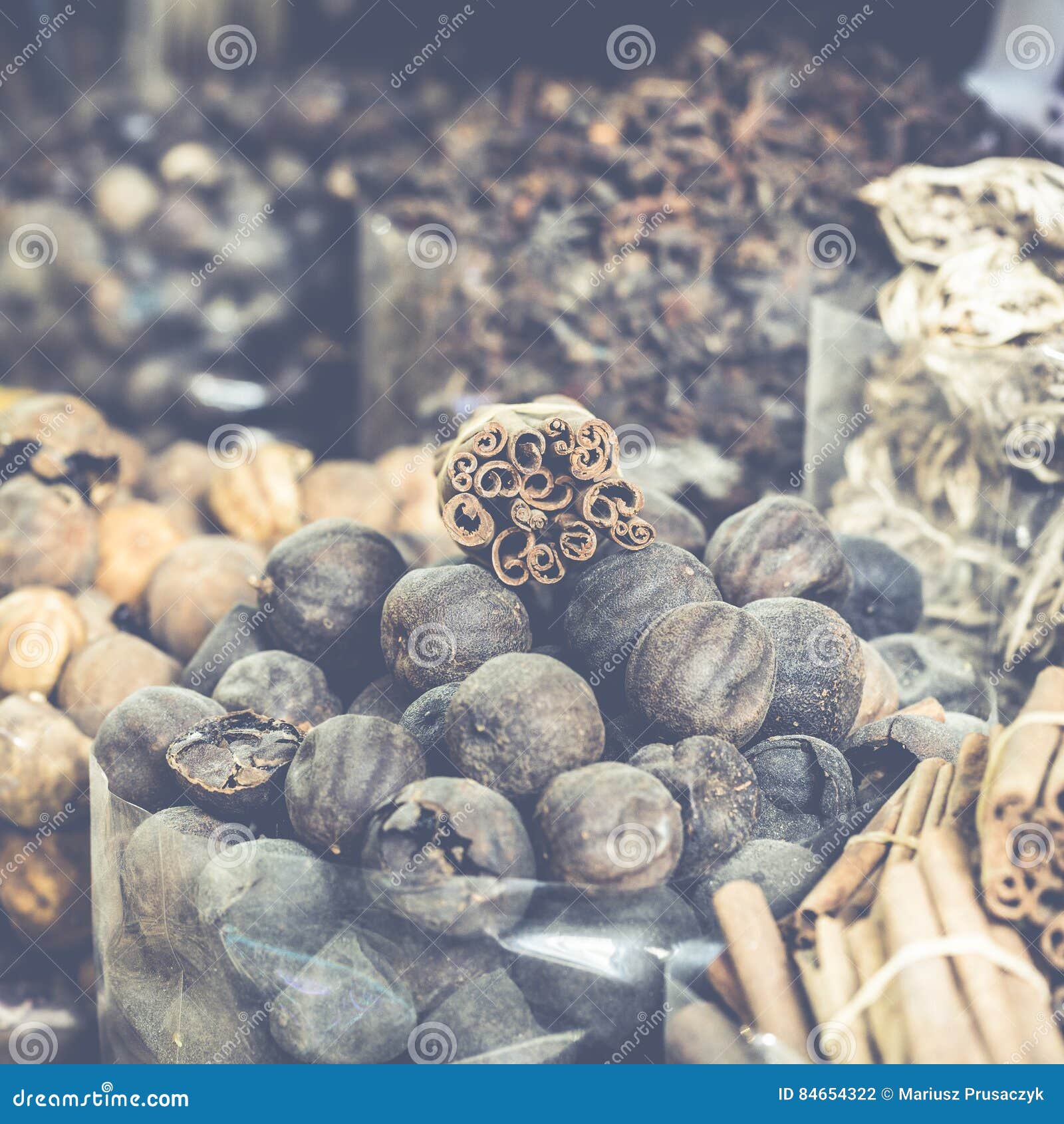 Dried Herbs, Flowers and Arabic Spices in the Souk at Deira in D Stock