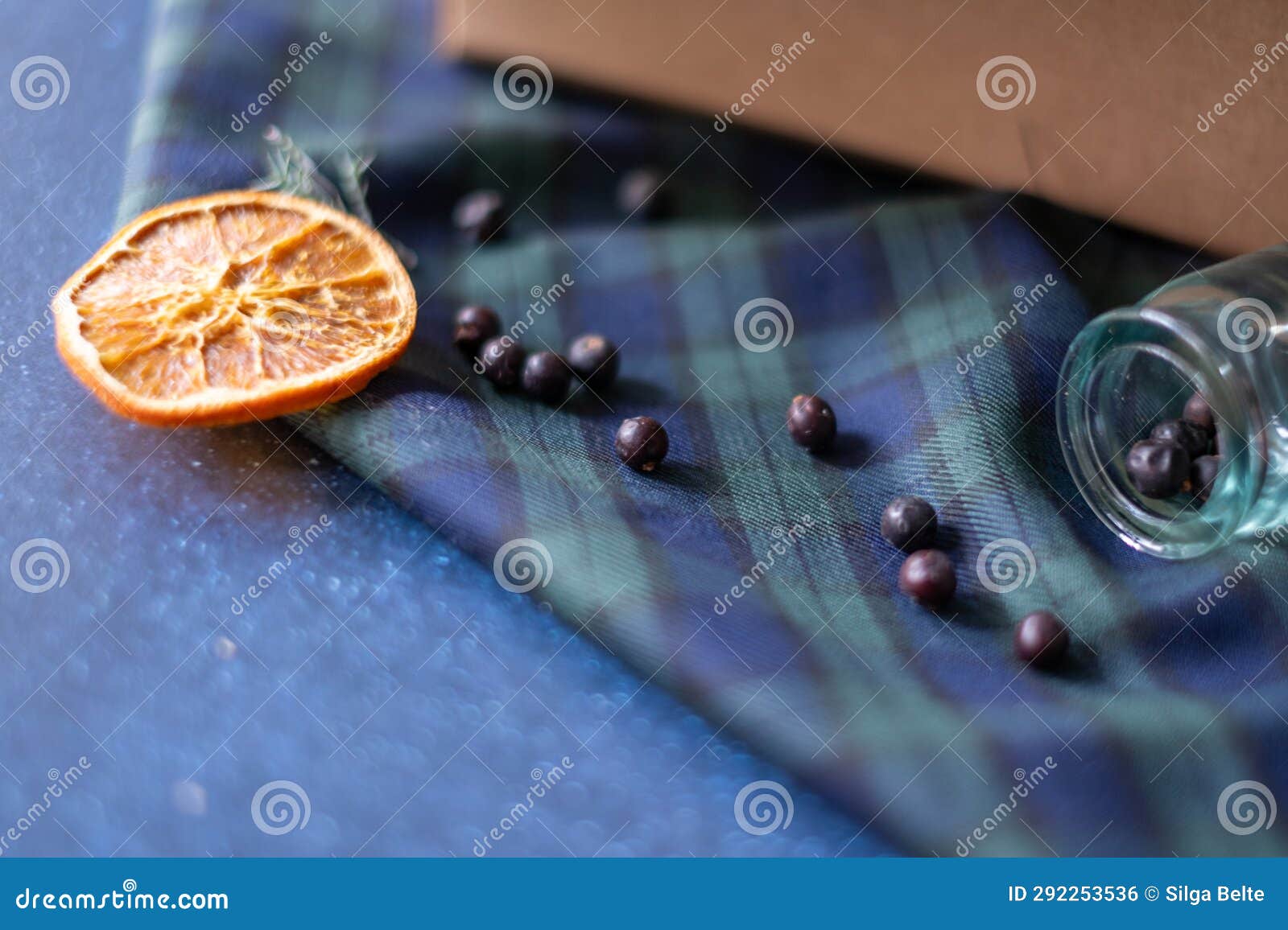 Dried Juniper Berries on a Checkered Fabric. Copy Space Stock Photo ...
