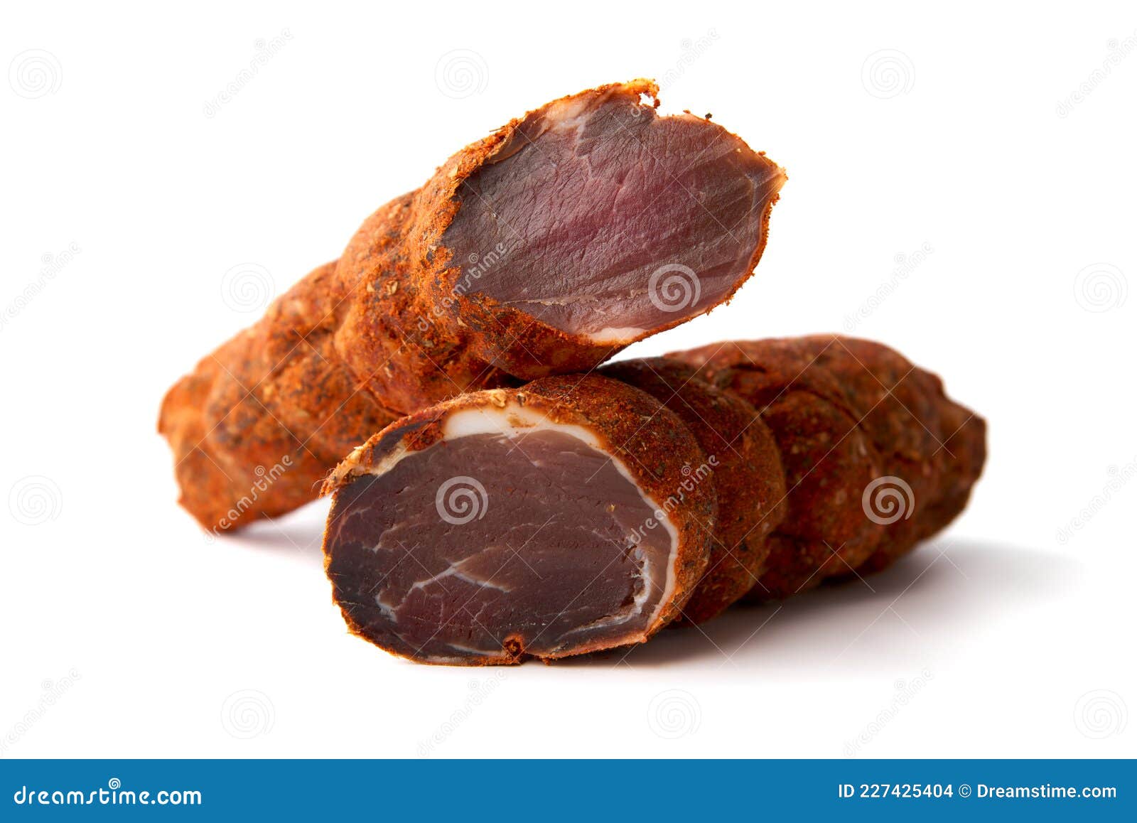 Dried Meat Beef Jerky Dry Isolated on White Background. Stock Photo