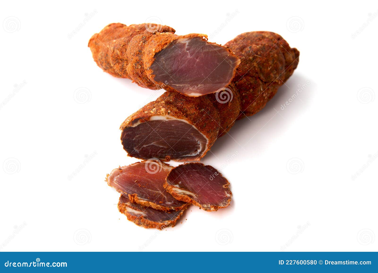 Dried Meat Beef Jerky Dry Isolated on White Background. Stock Photo