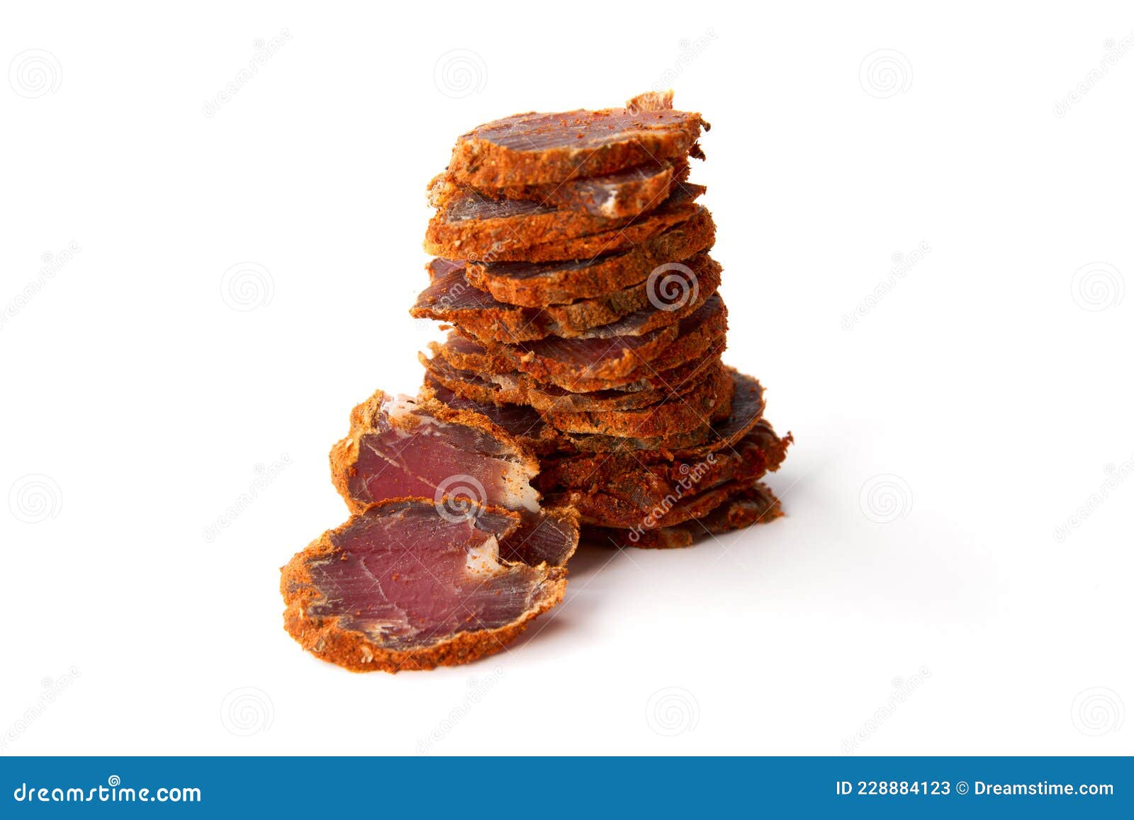 Dried Meat Beef Jerky Dry Isolated on White Background. Stock Image