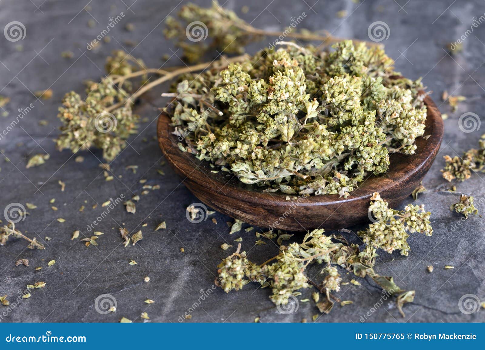 Dried Oregano Sprigs in Bowl Over Slate Stock Image Image of sprigs