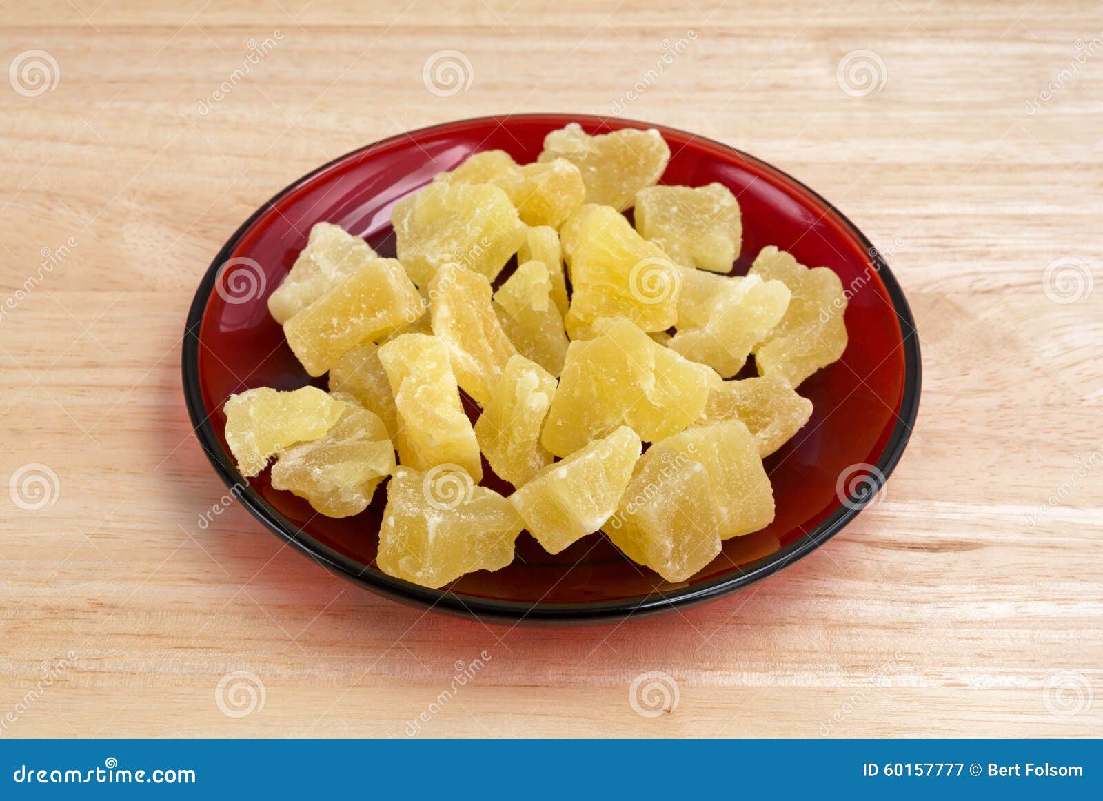 Dried Pineapple Chunks On Red Plate Stock Image Image of light, table 60157777