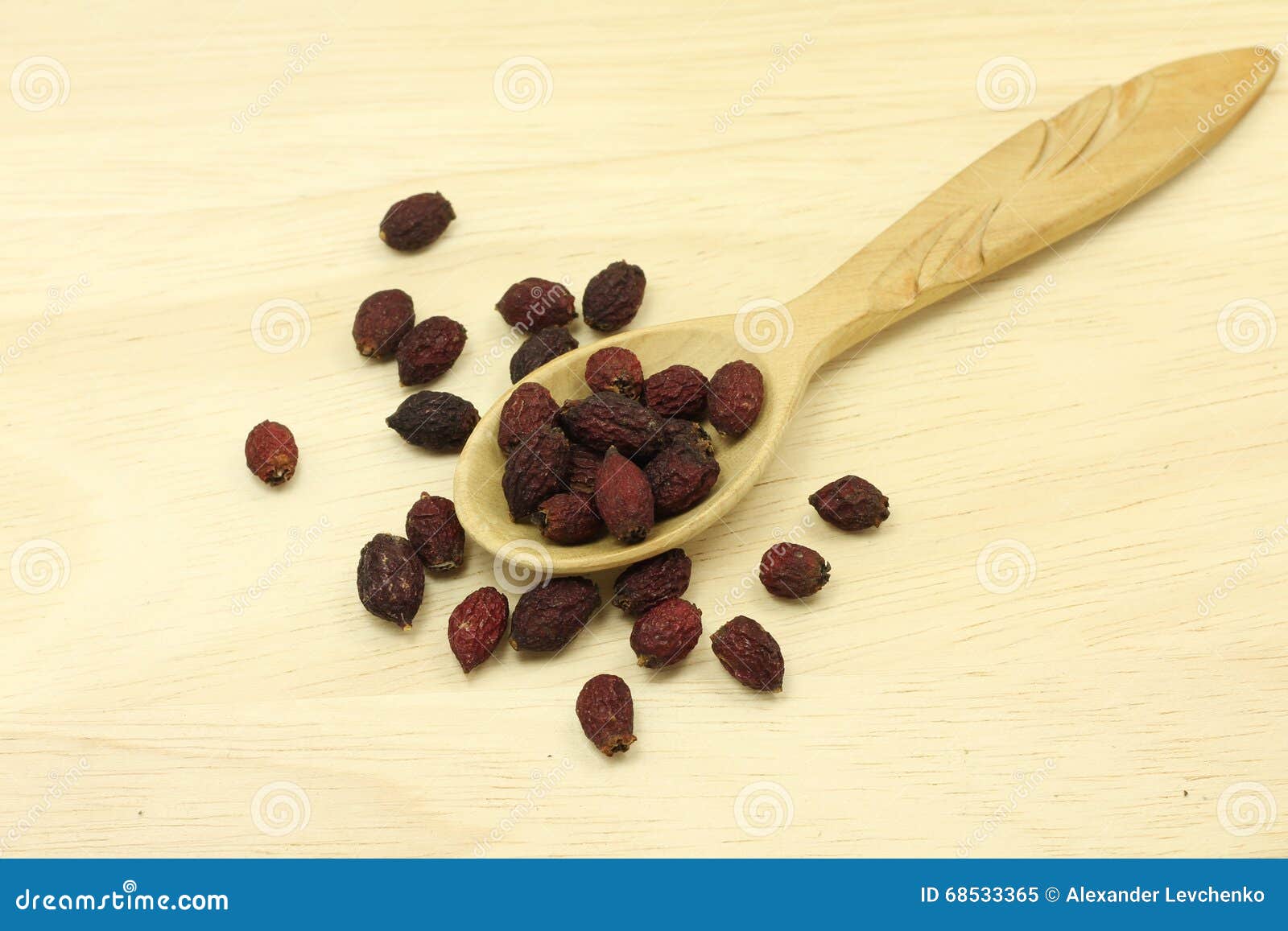 Dried Red Berries of Hawthorn in a Wooden Spoon Stock Image Image of