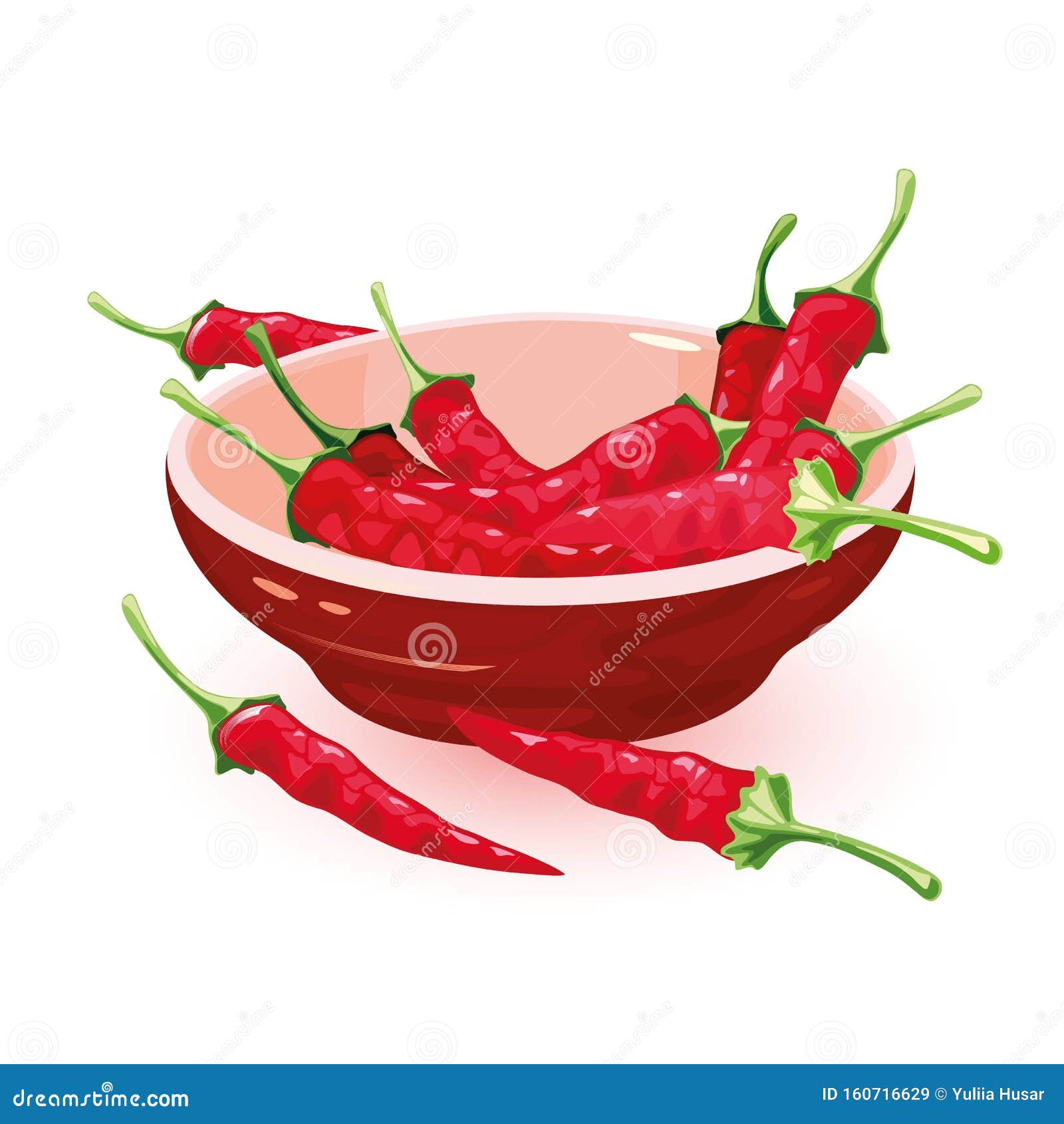 dried red chili peppers with sharp taste are in ceramic bowl. spice with pungent flavor.