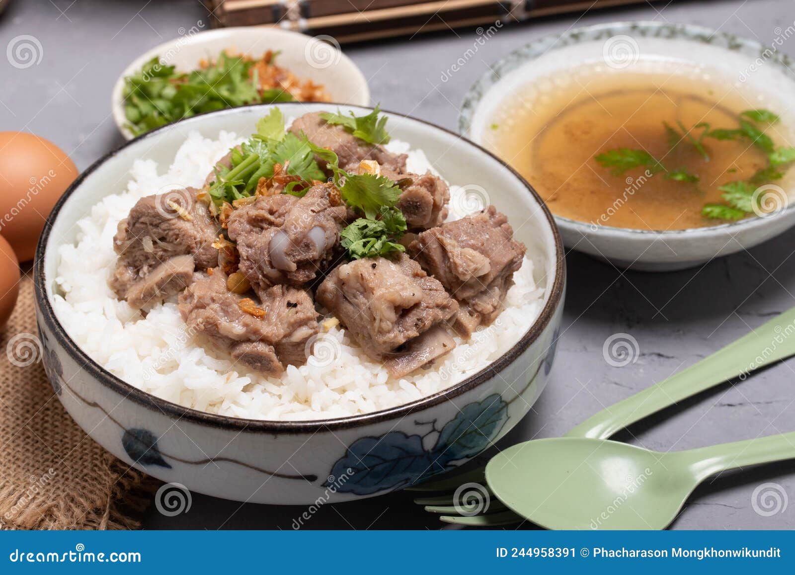 Dried Rice Porridge with Boiled Pork Bones and Broth Stock Image