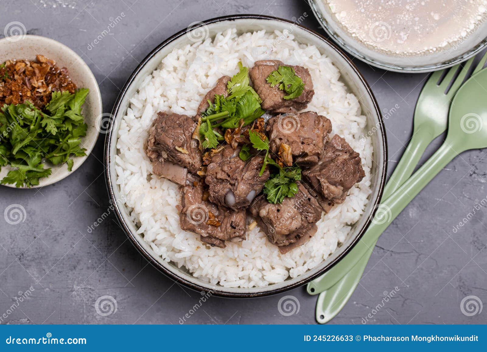Dried Rice Porridge with Boiled Pork Bones and Broth Stock Image