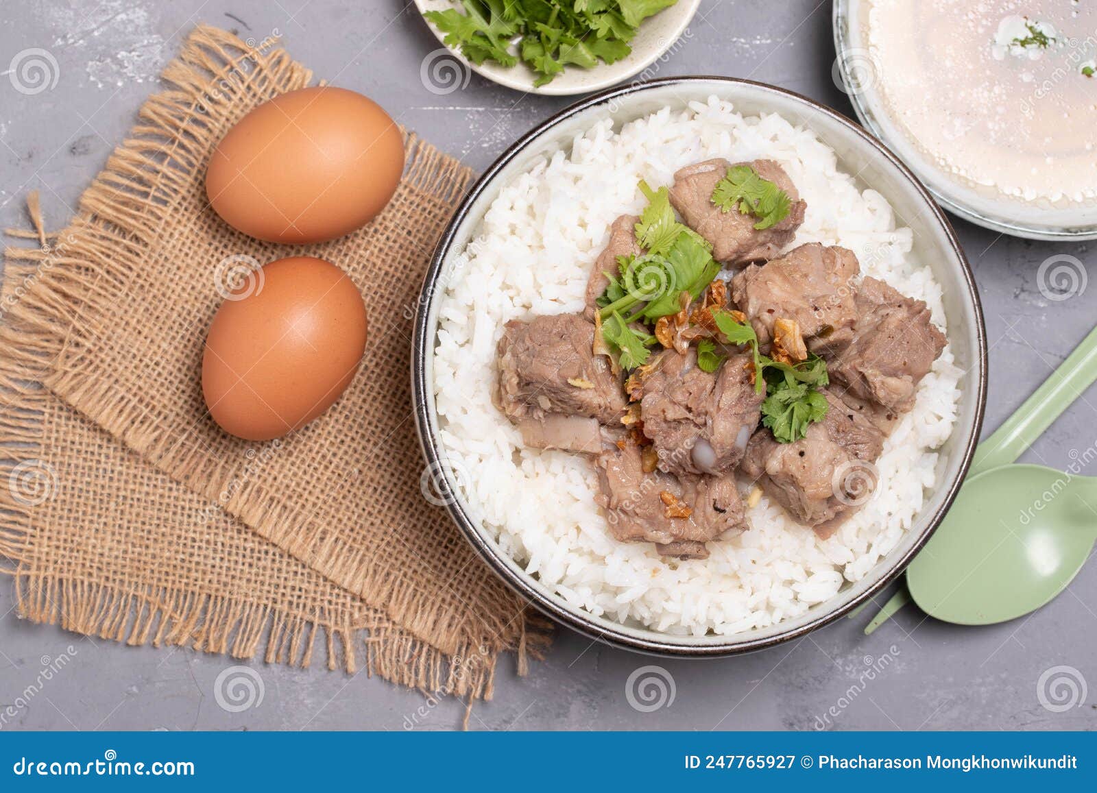 Dried Rice Porridge with Boiled Pork Bones and Broth Stock Image