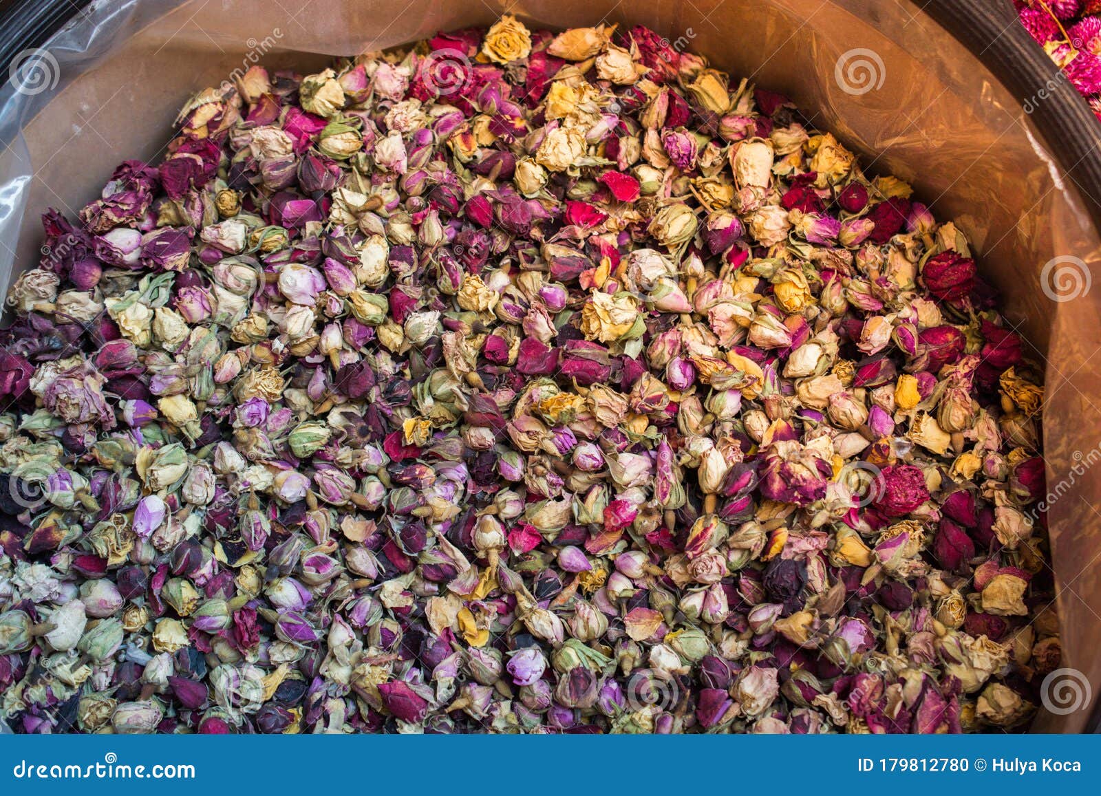 Dried Rose Buds Background. Many Rose Buds for Herbal Tea Stock Photo