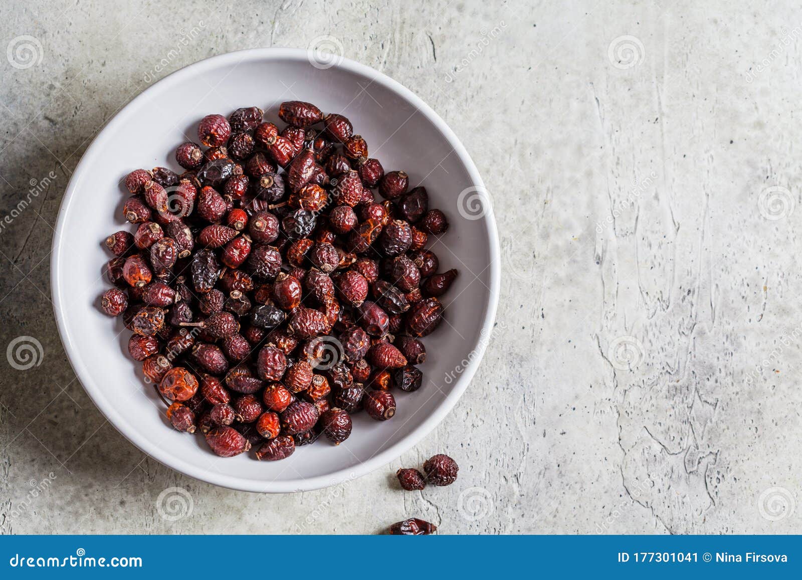 Dried Rosehip Berries in a White Bowl, Top View Stock Image Image of