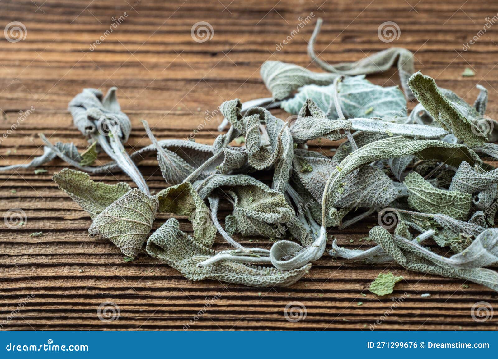 Dried Sage Leaves on Dark Rustic Wooden Background Stock Photo Image