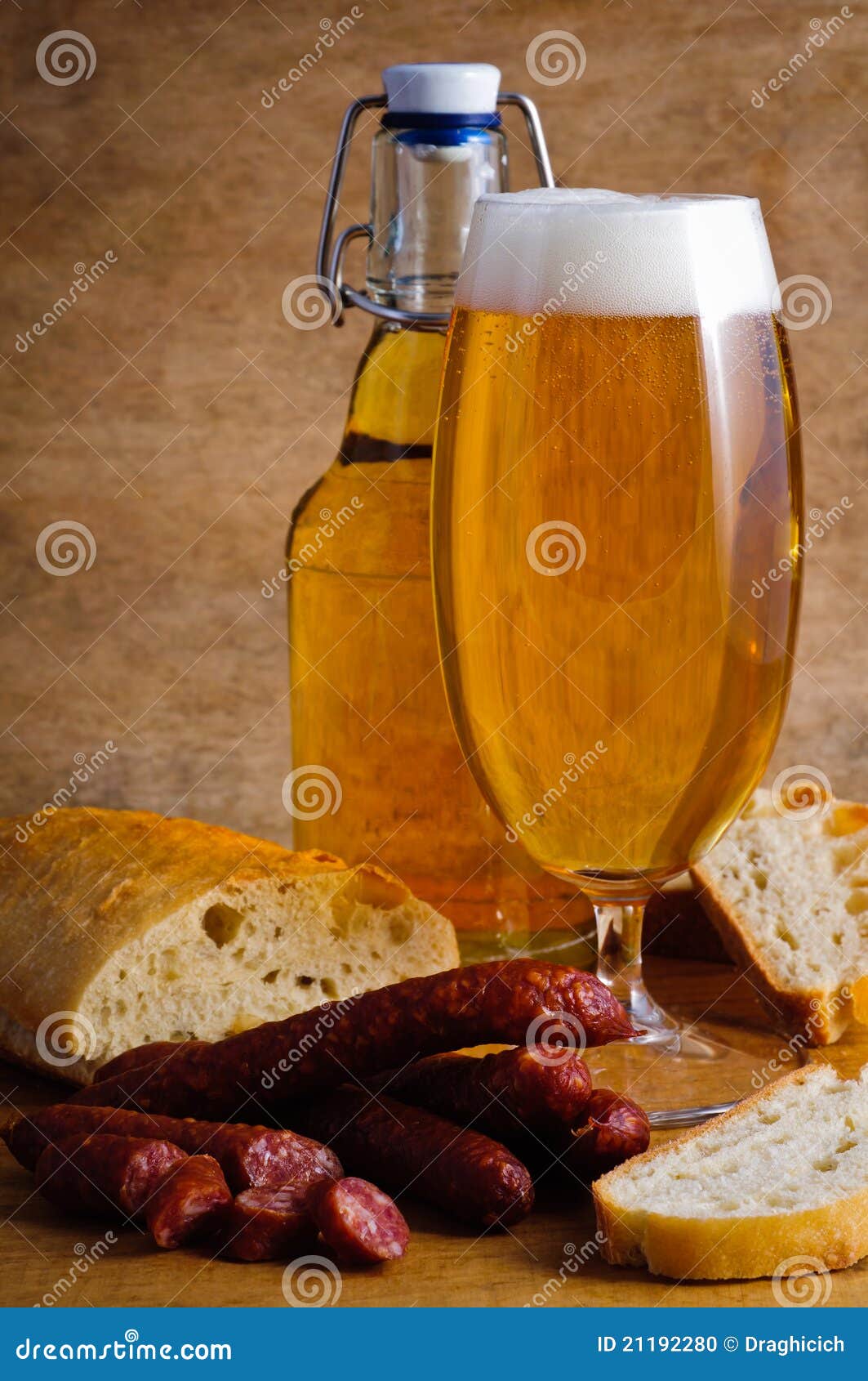 Dried Salami, Beer and Bread Stock Photo Image of pils, salami 21192280