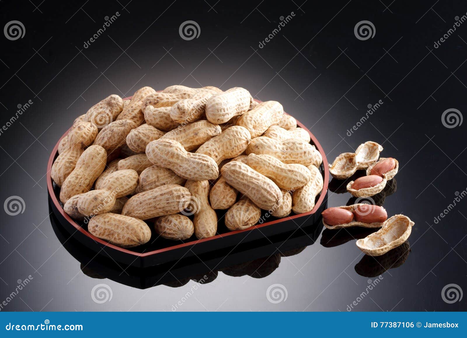 Dried Salted Peanuts on Black Plate in Restaurant Stock Photo Image