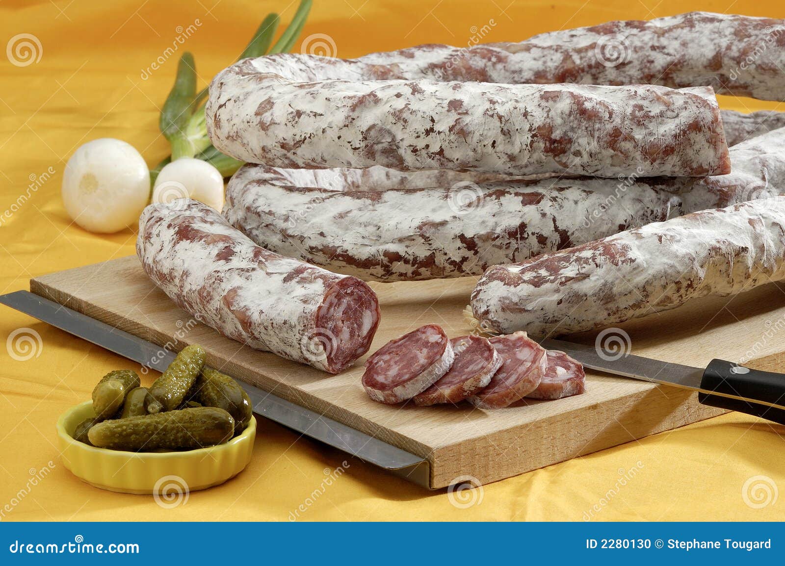 Dried Sausage stock photo. Image of edible, foods, board 2280130