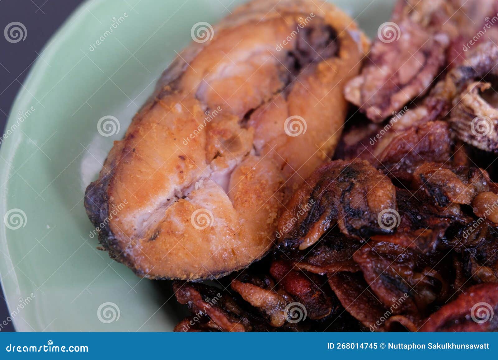 Dried Seafood on Plate, Dried Musselfishsquid on Plate. Stock Image