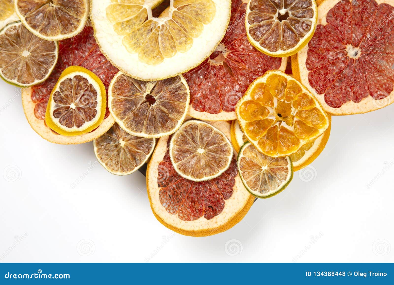 Dried Slices of Various Citrus Fruits on White Background Stock Photo ...