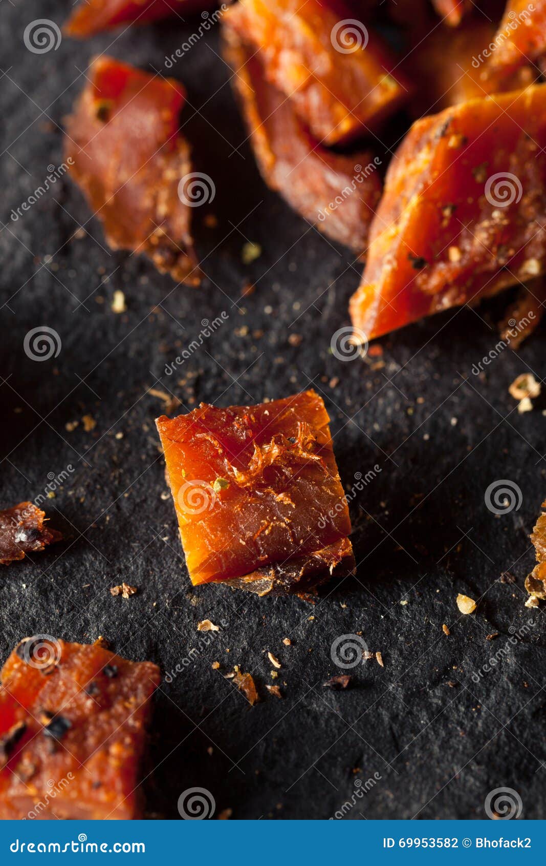 Dried Smoked Salmon Jerky stock photo. Image of orange 69953582