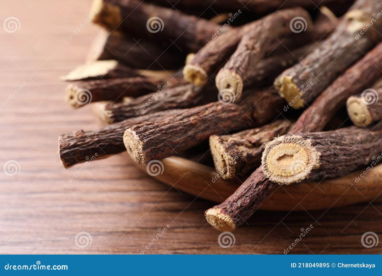 Dried Sticks of Liquorice Root on Wooden Table, Closeup Stock Image