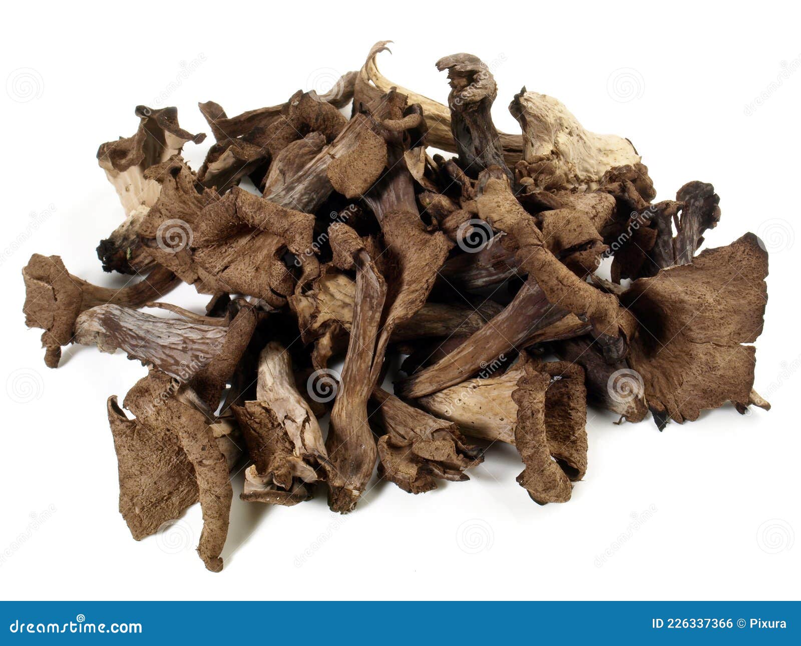 Dried Trumpet Mushrooms on White Background Isolated Stock Photo