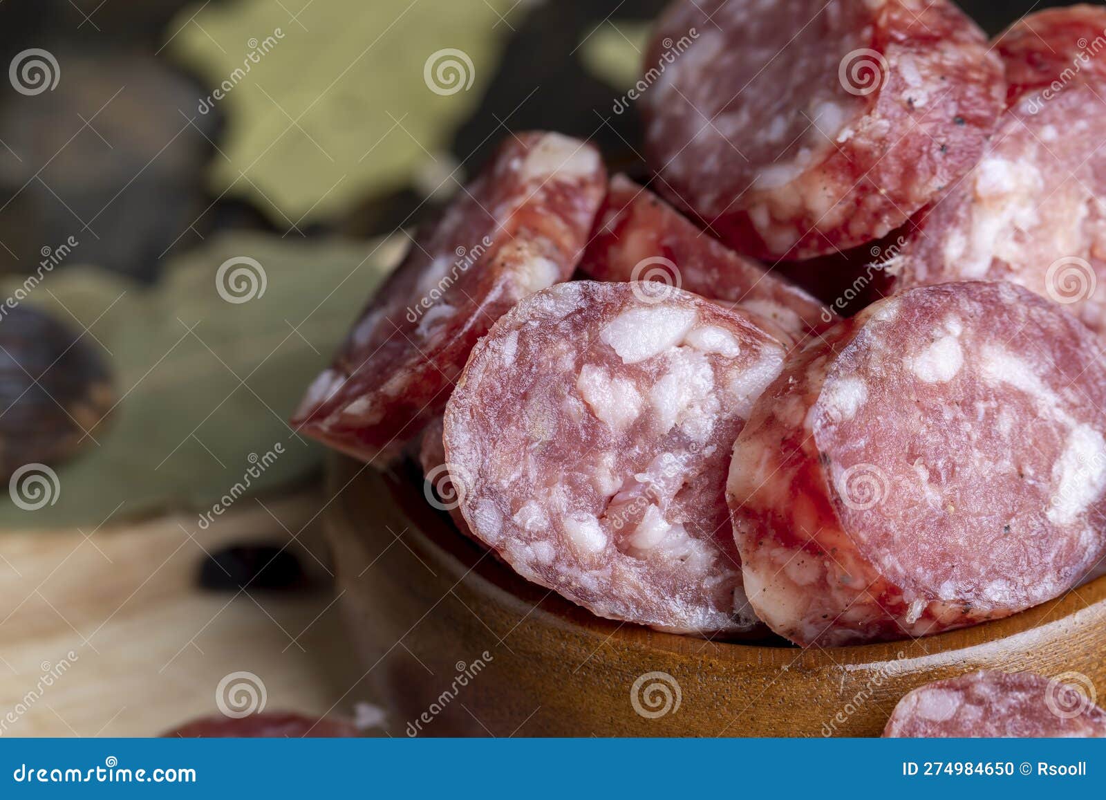 Dried Veal Sausage during Slicing Stock Photo Image of pork, beef
