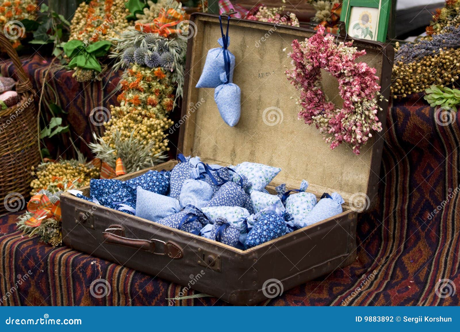 Dried Wild Flowers in Old Fashioned Suitcase Stock Photo Image of
