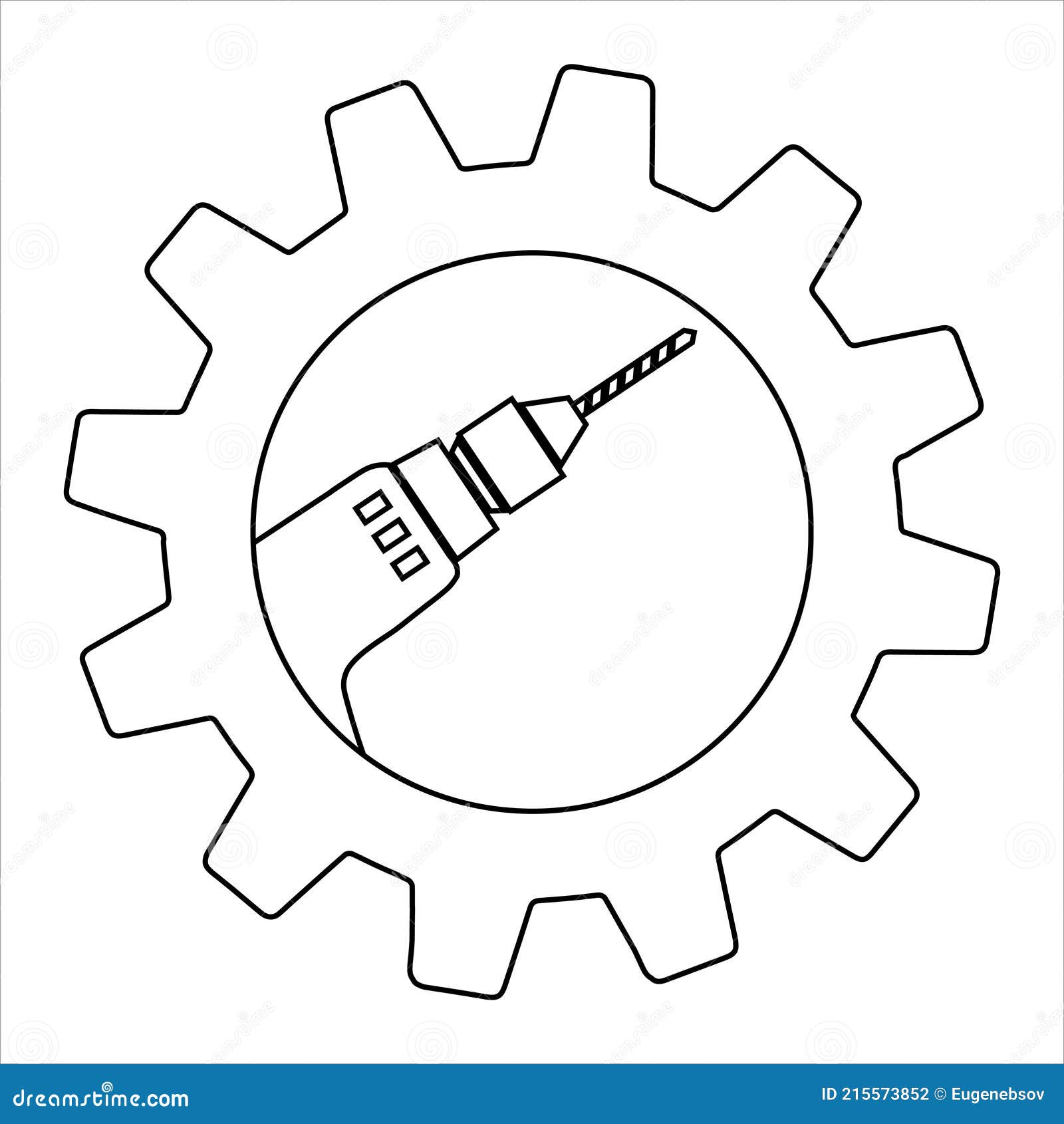 drill, hand tool in gear simple flat 