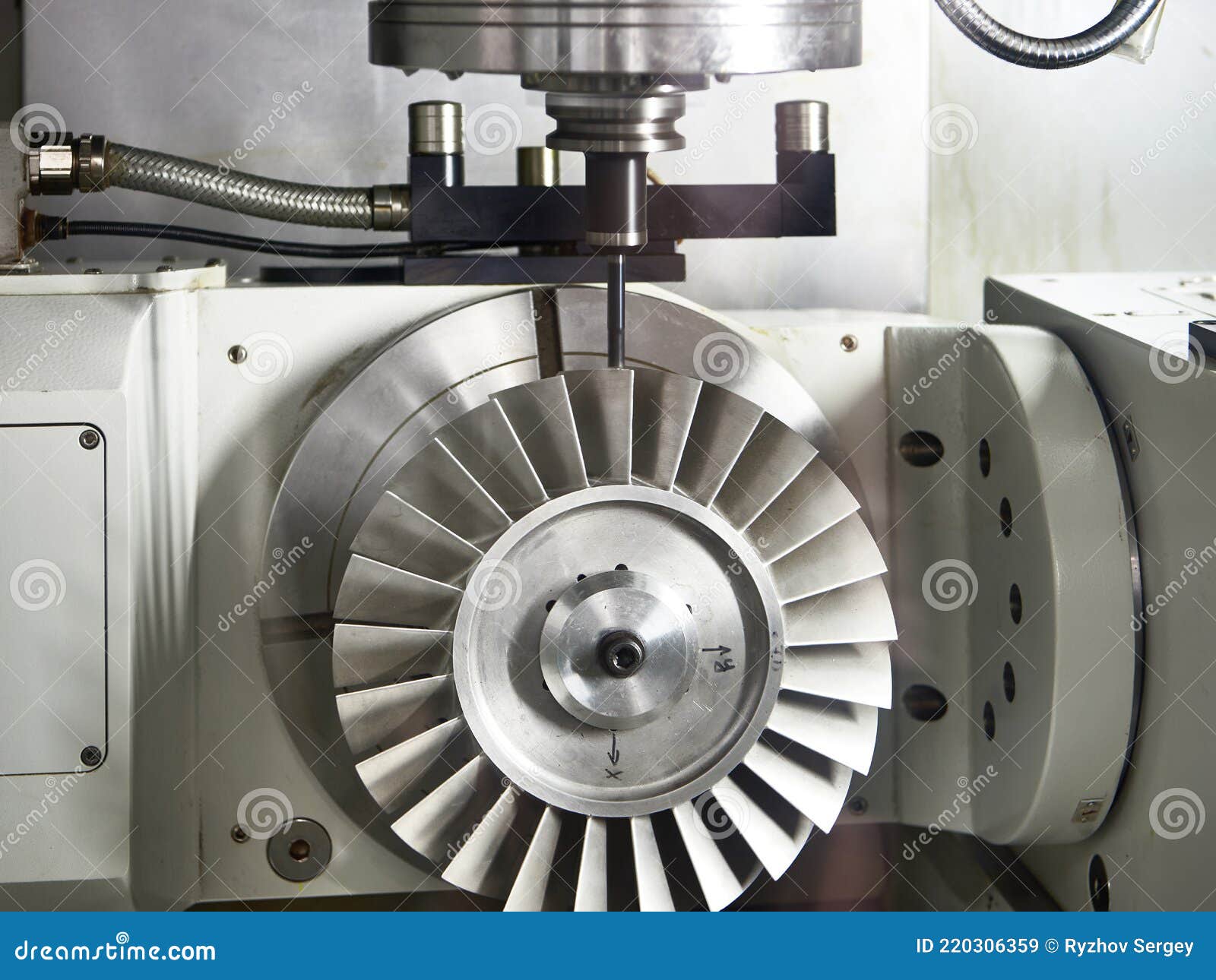 Drill Of A Milling Unit Making A Hole In Workpiece Stock Photo