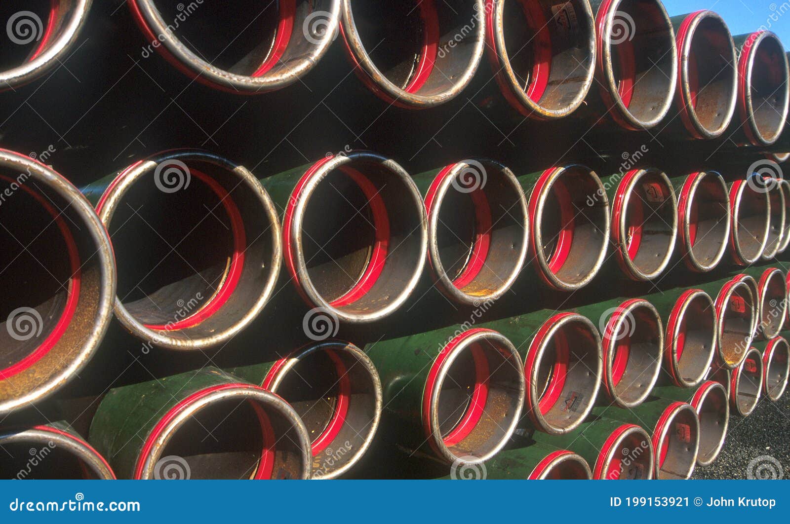 drill pipes ready for usage, stacked in yards for quick access, victoria, australia.