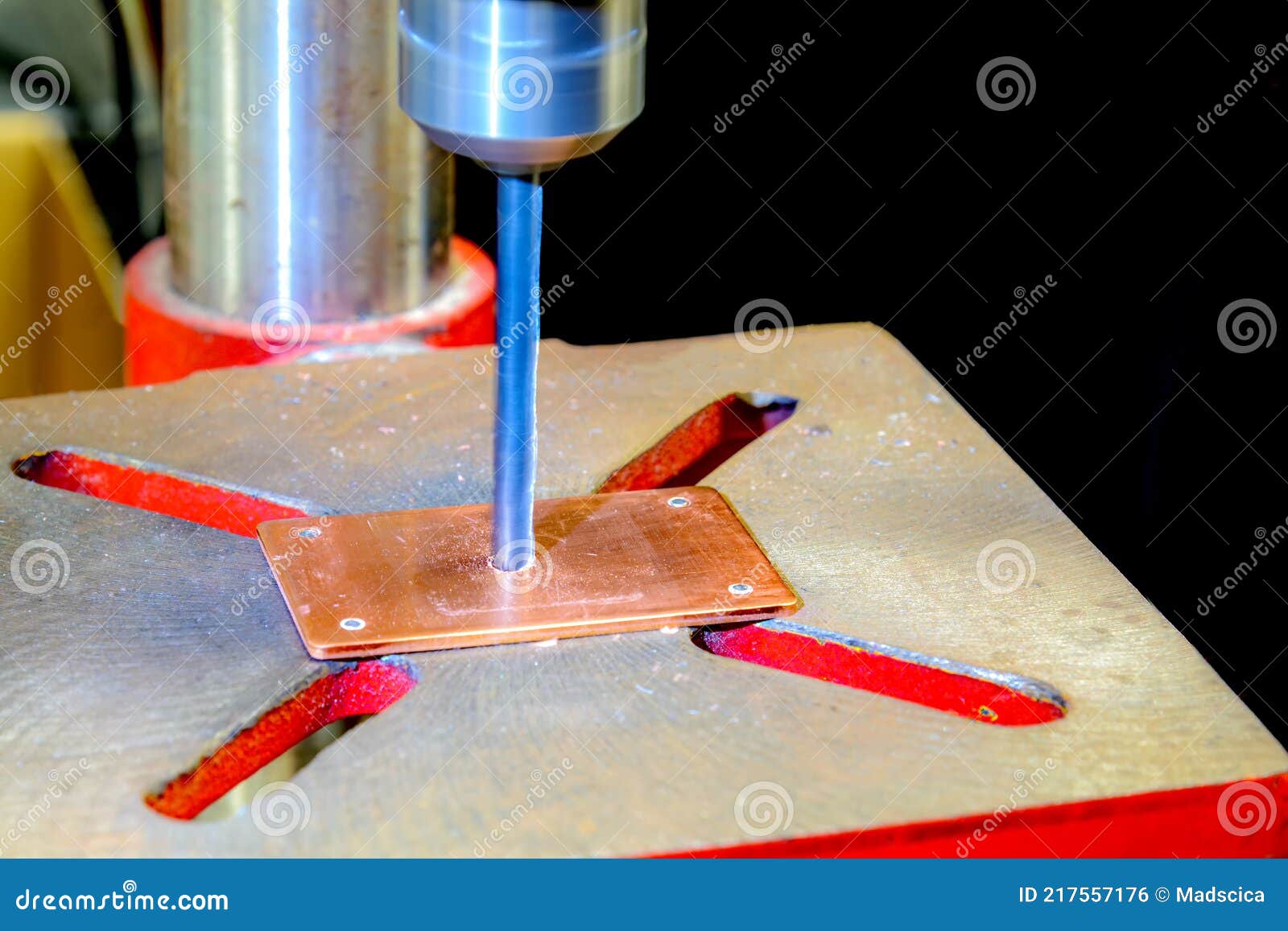 Drilling Copper with a Drill Press Stock Photo Image of manufacturing, copy 217557176