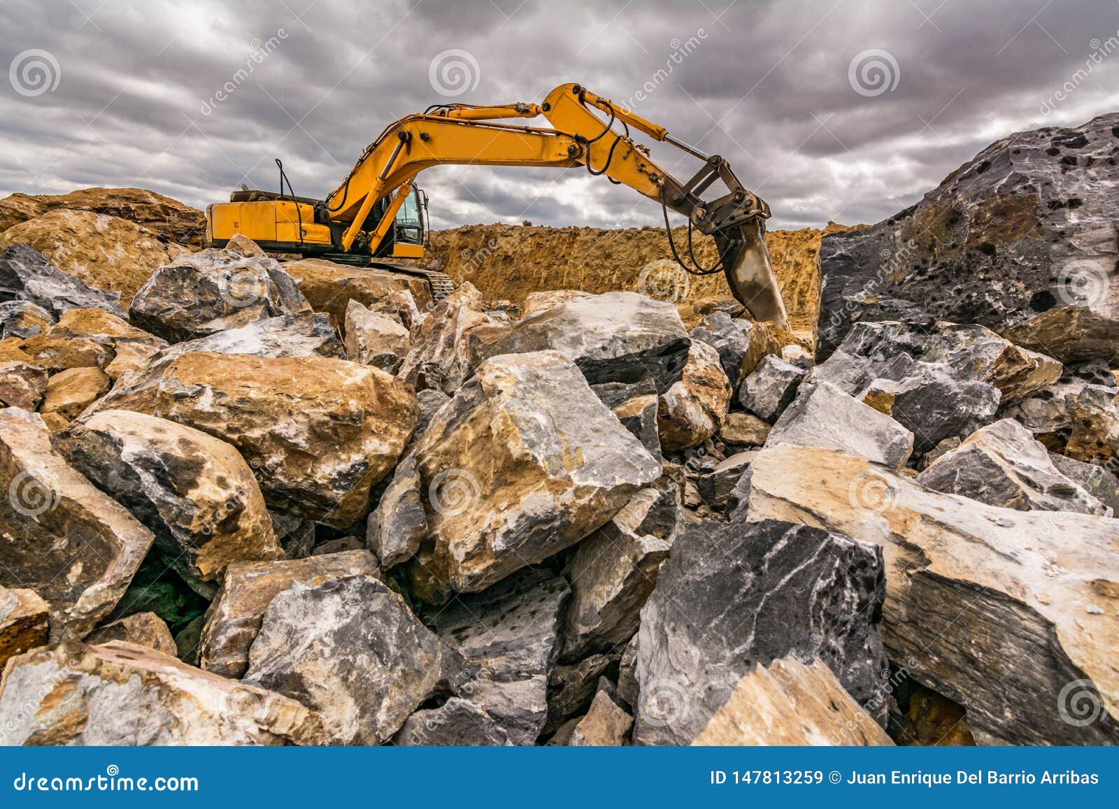 Drilling Excavator Working in a Quarry Stock Image Image of