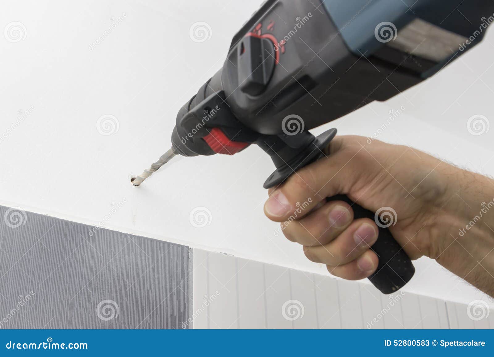 Drilling Hole in Bathroom Wall 2 Stock Image Image of machine