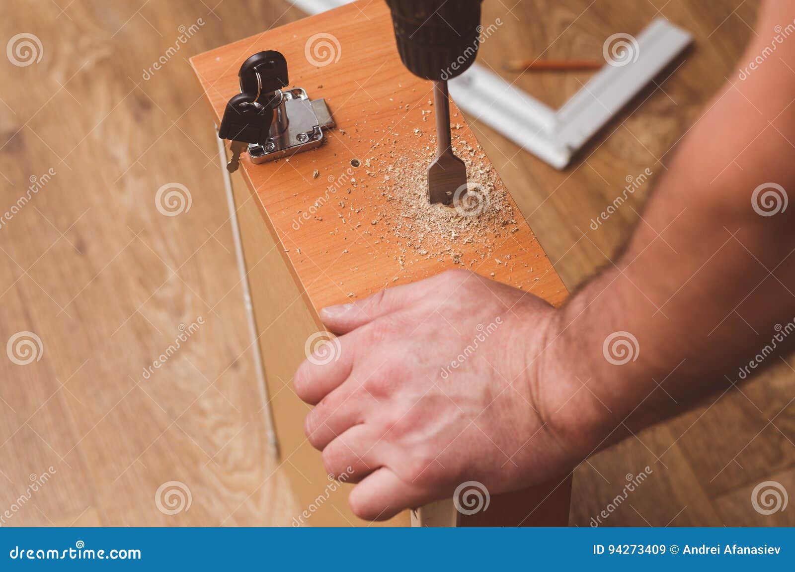 Drilling Holes with a Drill To Install a Mortise Lock Stock Image Image of lock, millimeter