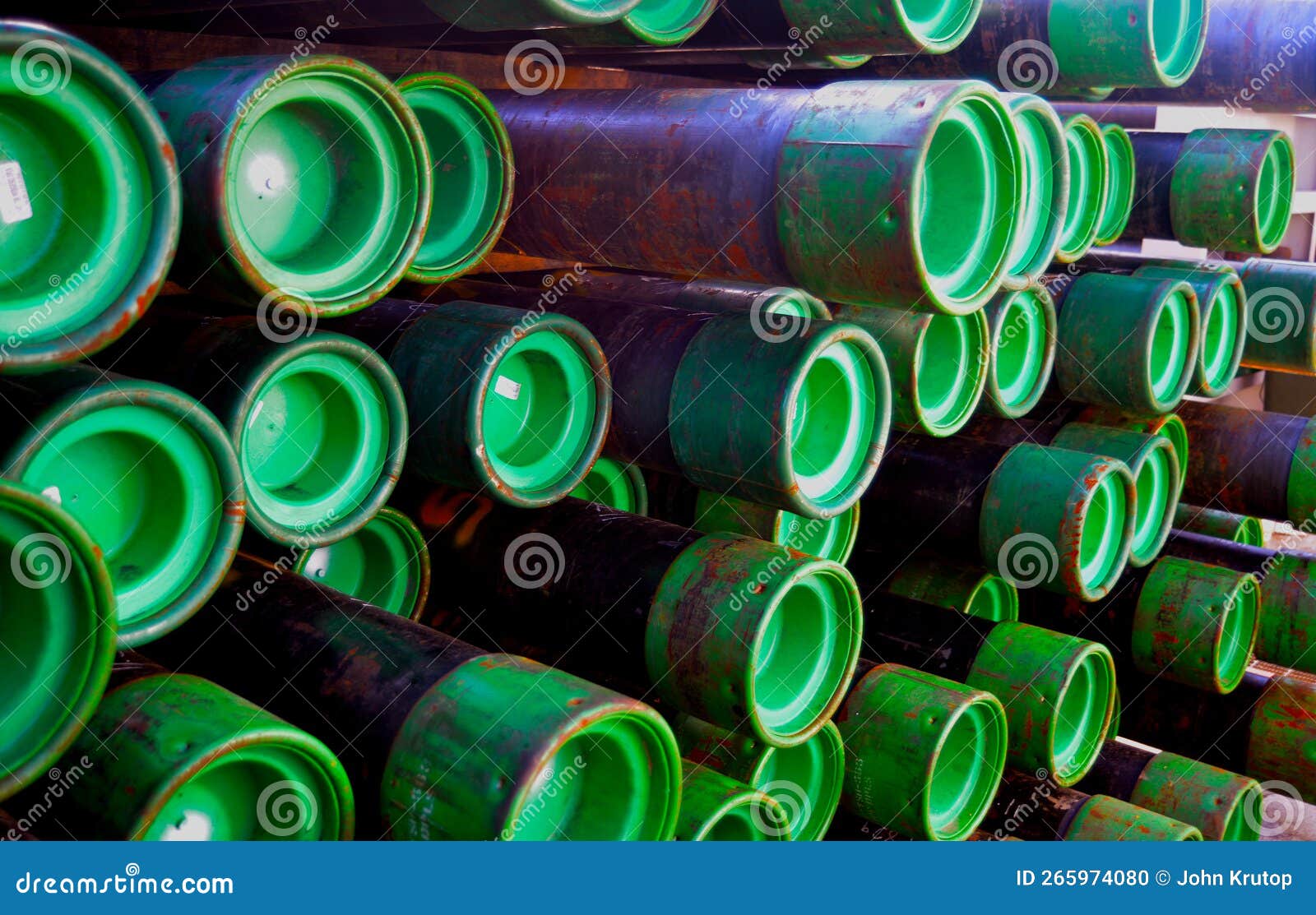 Drilling Pipes Stacked on the Main Deck of an Offshore Platform. Stock